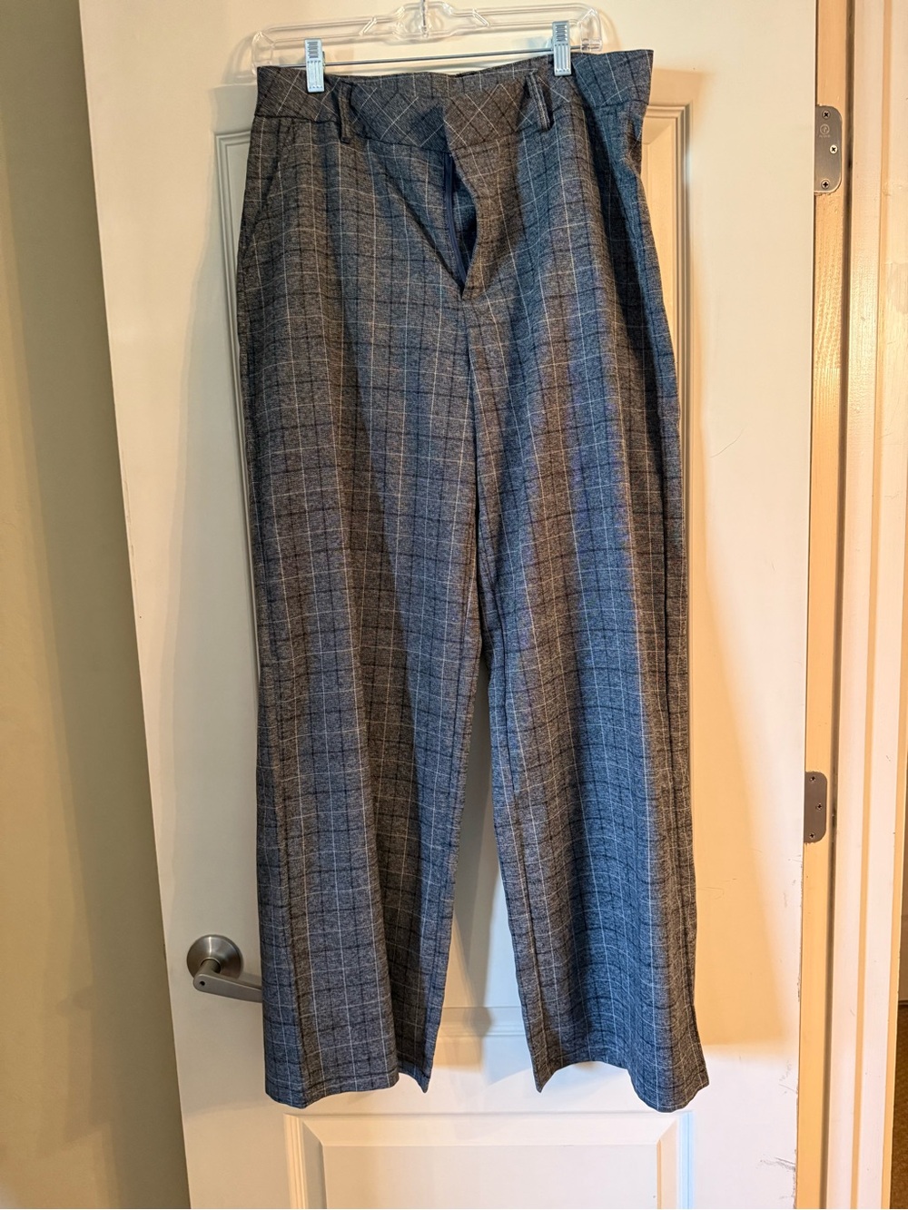 SHEIN Gray Plaid Wide-Leg Trousers